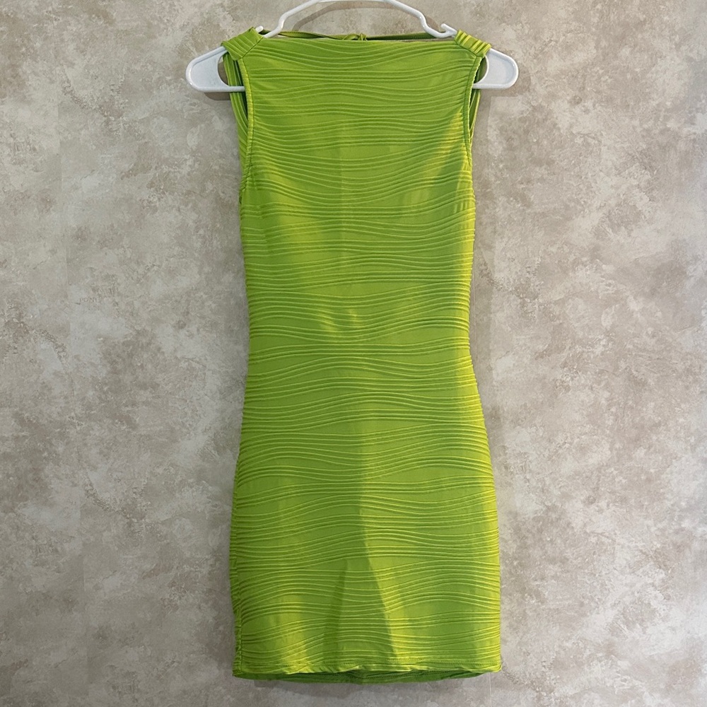 PrettyLittleThing Lime Green Textured Mini Dress